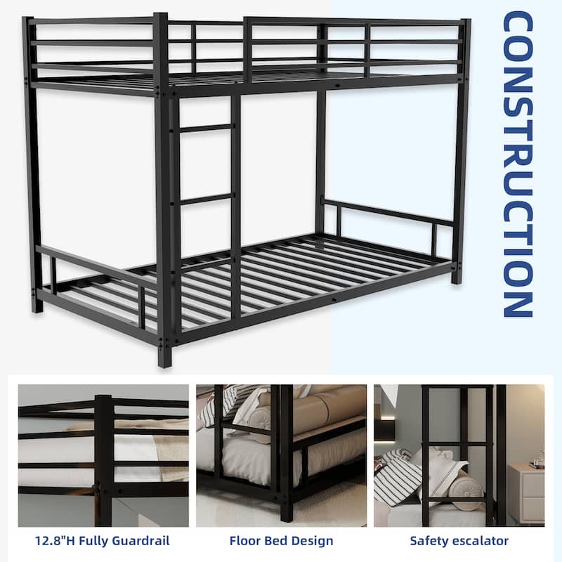 Metal Twin over Twin Bunk Bed/ Heavy-duty Sturdy Metal/ Noise Reduced/ Safety Guardrail/No Box Spring Needed