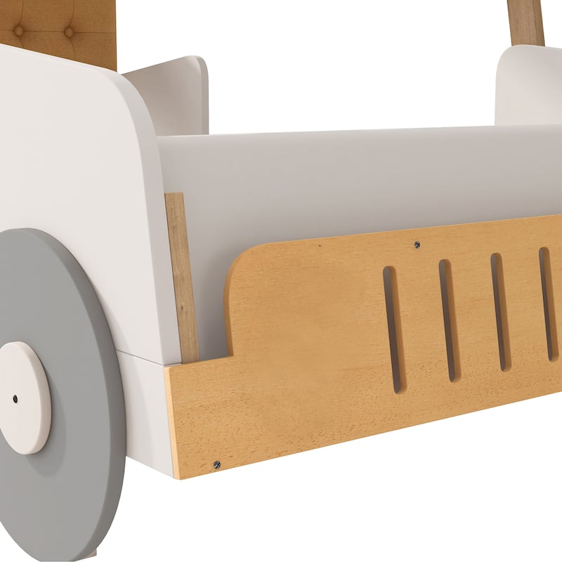 Wood Twin/Full Size Car Bed with Pillow, Ceiling Cloth