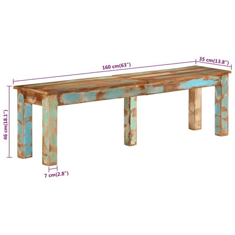 vidaXL Bench 63"x13.8"x18.1" Solid Reclaimed Wood - 63" x 13.8" x 18.1"