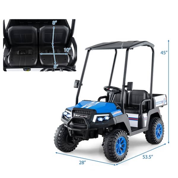 dimension image slide 3 of 4, Kids Ride On Golf Cart with Remote 24V Rechargeable Battery USB Music and Sun Awning - 53.5" × 28" × 45" (L x W x H)