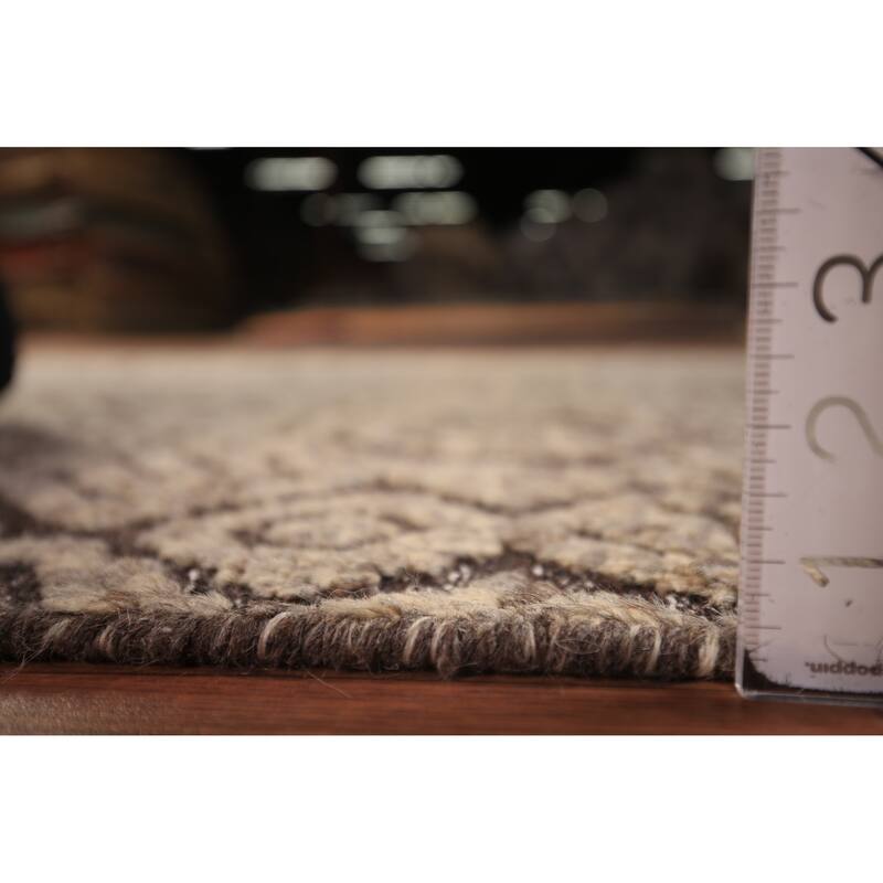 All-Over Trellis Moroccan Oriental Area Rug Handmade Brown Wool Carpet - 5'2" x 8'2"