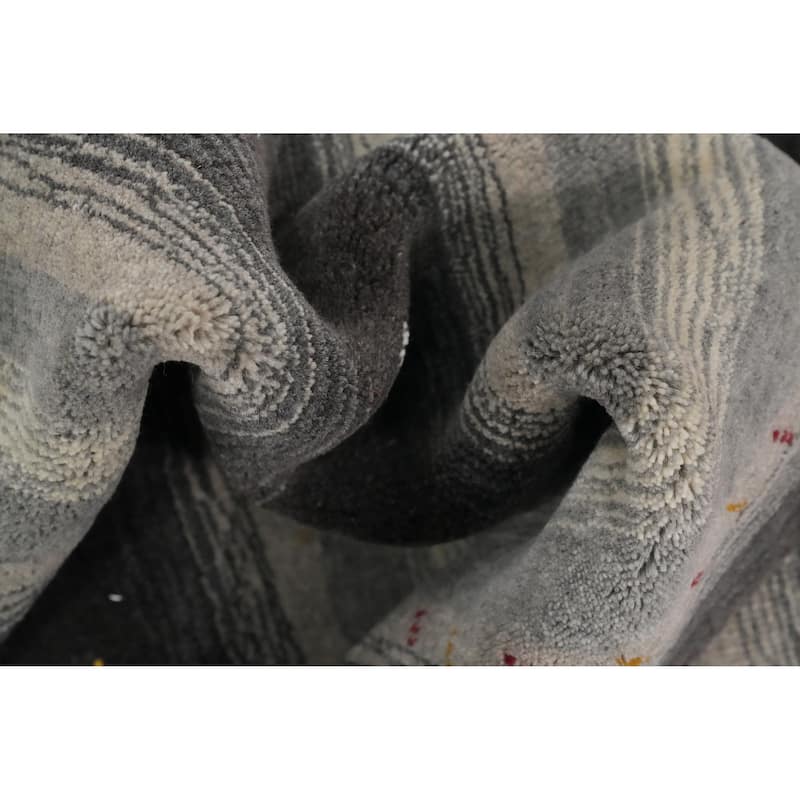 Hand Knotted Oriental 100% Wool Carpet Tribal Animal Pictorial Greys & Charcoal Gabbeh Area Rug - 4' 8'' X 3' 0''