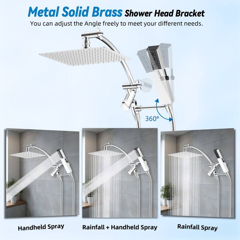 Dual Showerhead Combo, Metal Rain Shower Head, 4-Spray Handheld Spray