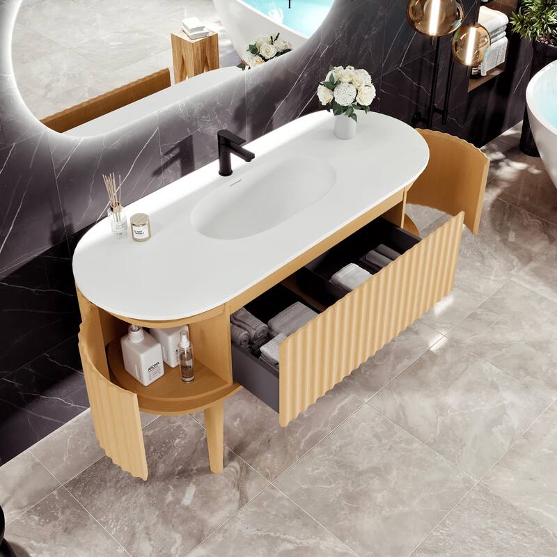 Haven 55"W Oak Freestanding Bath vanity with Integrated Sink