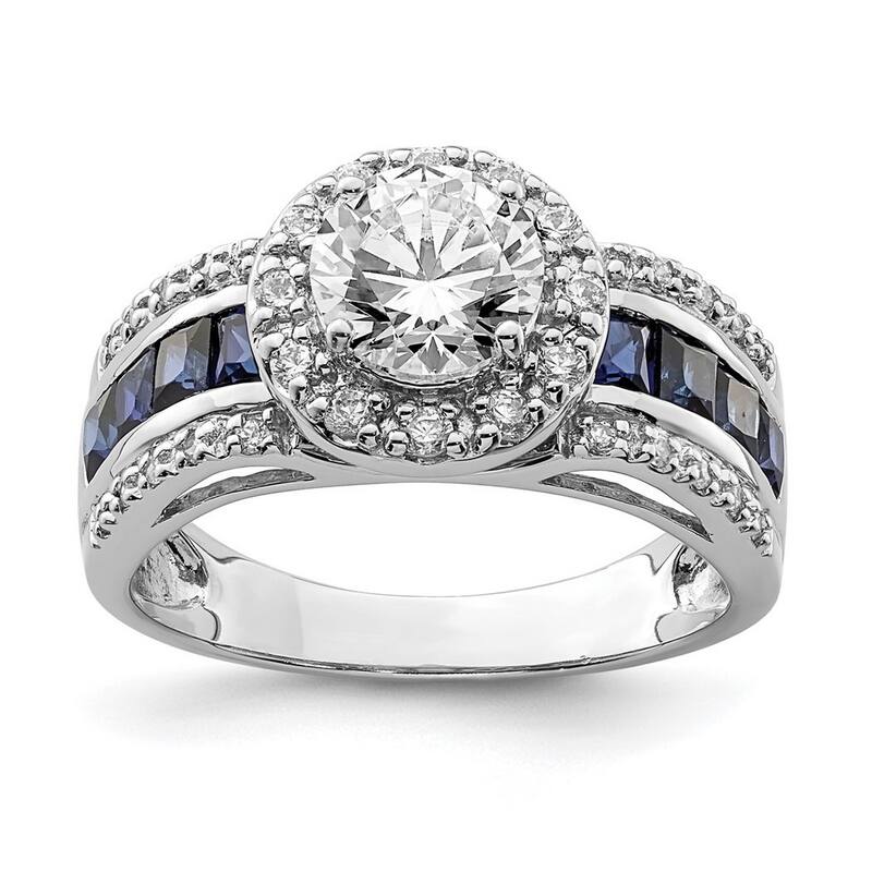 Curata 925 Sterling Silver Polished Open back CZ Cubic Zirconia Simulated Diamond and Labcreated Sapphire Ring