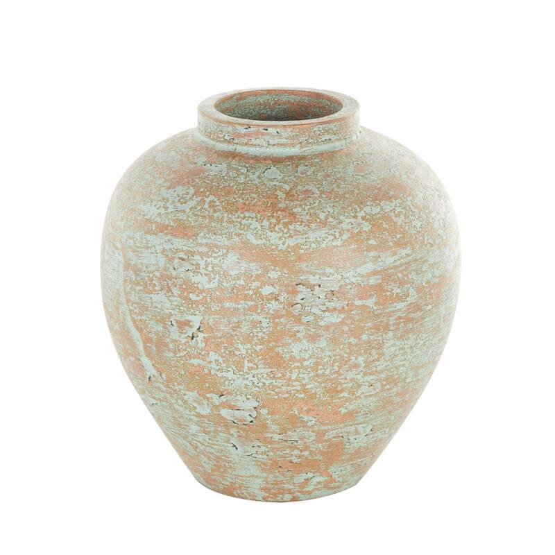 Brown Ceramic Antique Style Textured Patina Decorative Vase