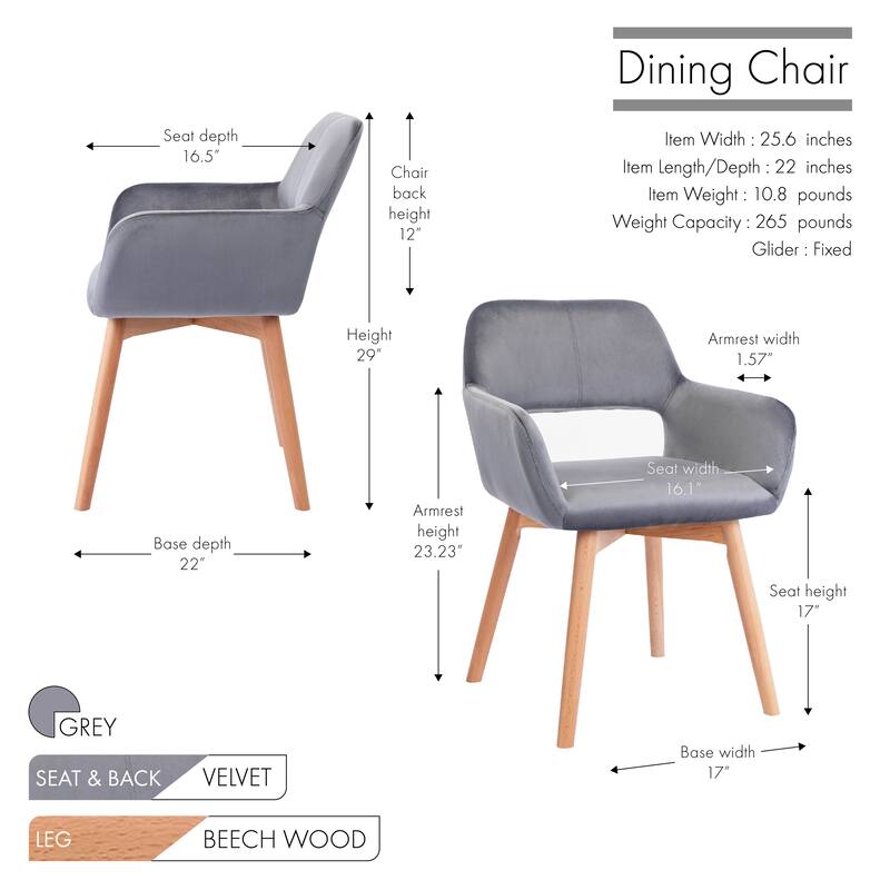 Porthos Home Diana Velvet/ Beech Wood Dining Chairs (Set of 2)