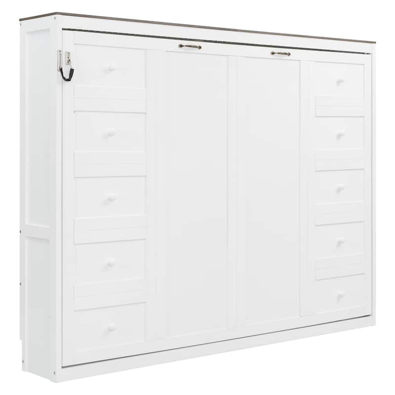 Murphy Bed with LED Light, Foldable Bed Can be Folded into Cabinet, Hidden Wall Bed Cube Cabinet Platform Bed Frame