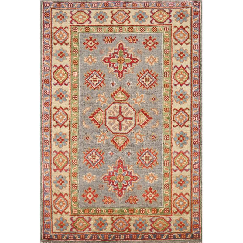 Gray Kazak Traditional Foyer Rug Handmade Wool Carpet - 2'9"x 4'3"