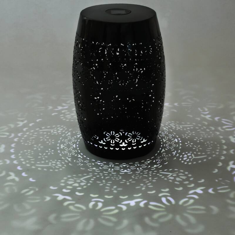 Solar-Powered Side Table with Light - Modern Iron Design, Garden & Patio Accent - Black