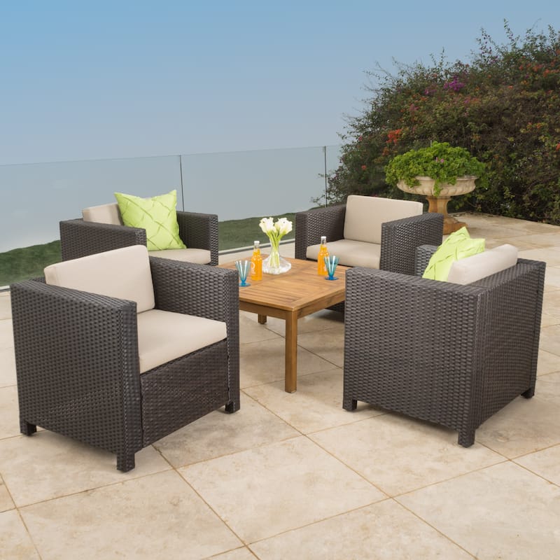 Puerta Outdoor 5-piece Wicker Seating Set with Cushions by Christopher Knight Home