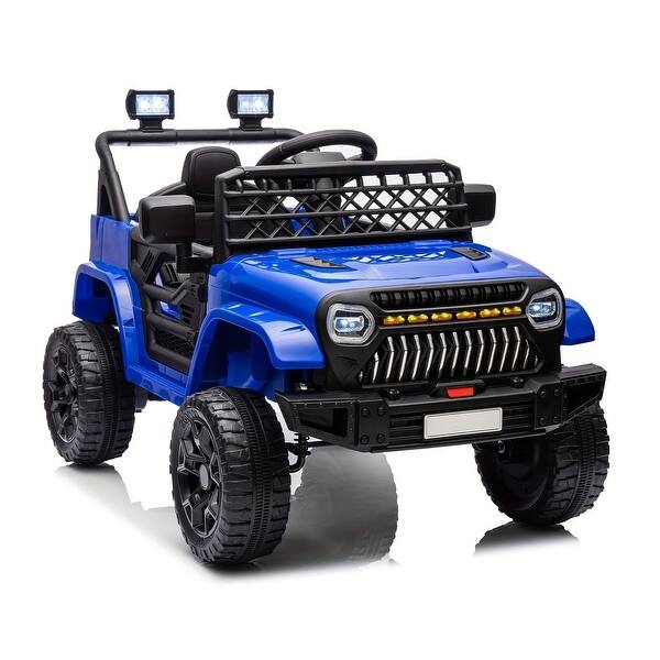 slide 2 of 5, 12V Ride-On Truck Electric Vehicle with 4-Wheel Suspension, Battery Display, LED Lights and Music, Navy Blue Dark blue