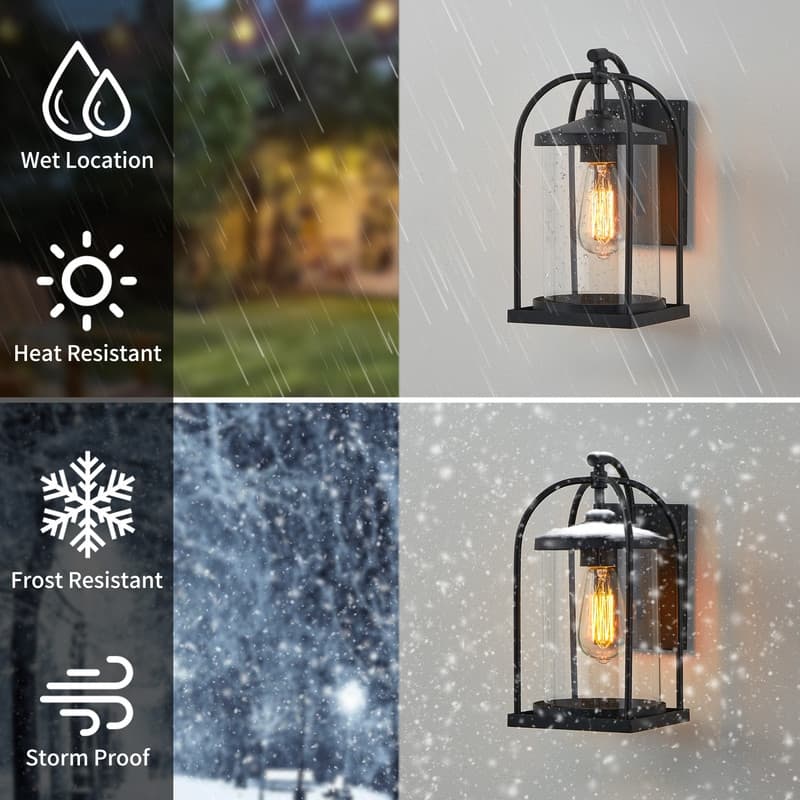 KAWOTI 12.63" 1-Light Outdoor Cage Wall Sconce Black