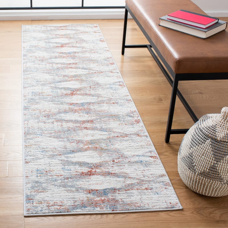 SAFAVIEH Amelia Argjentina Modern Diamond Distressed Rug - 2'3" x 8' Runner - Ivory/Rust