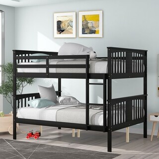 Full over Full Size Wood Bunk Bed with Ladder for Bedroom