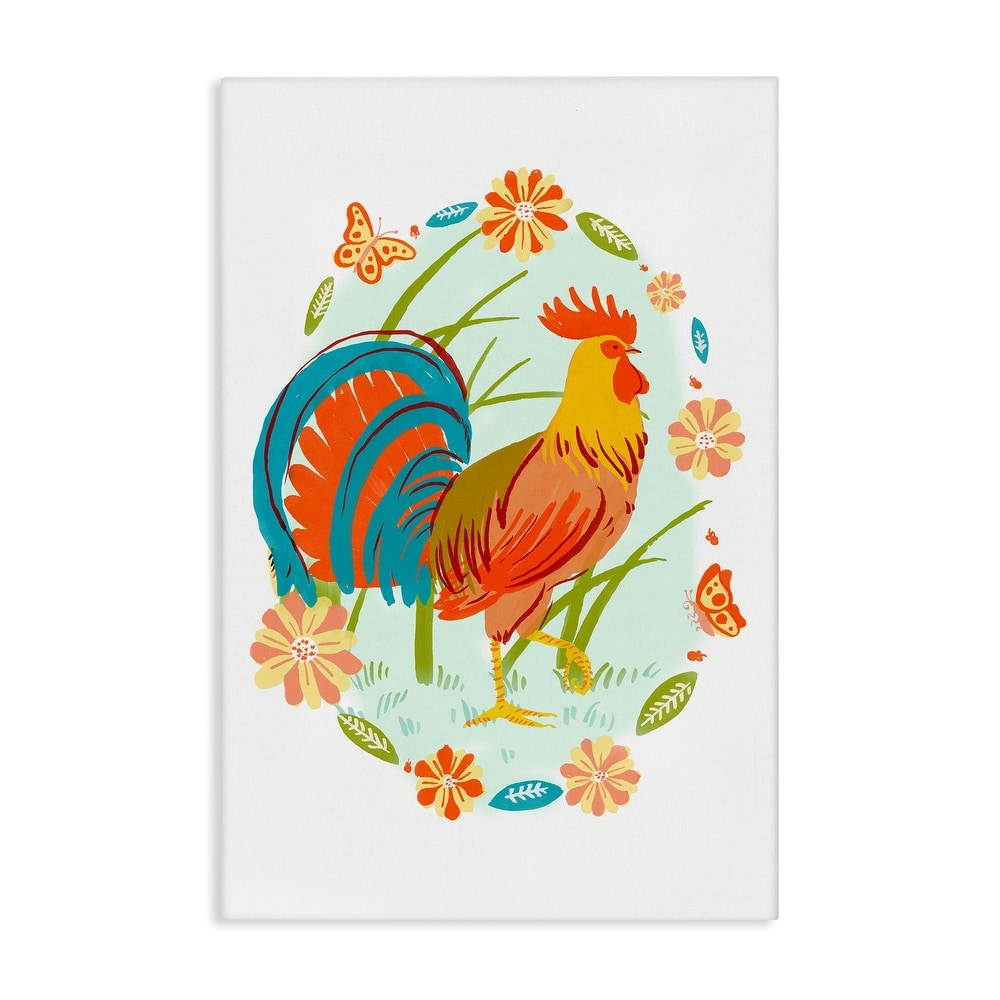 Stupell Rooster with Butterflies Border Canvas Wall Art Design By Hannah Moren