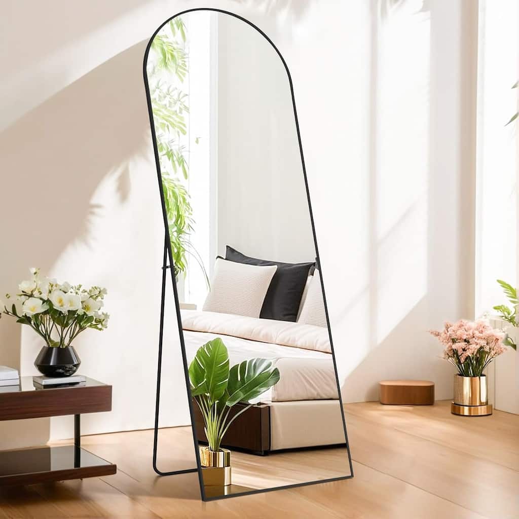 Arched Mirror Full Length, 21"x64" Body Wall Mirrors Shatter-Proof Glass, Large Tall Arch Mirror with Stand Aluminum Alloy Frame