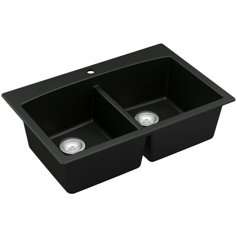 Karran USA QT-710 Drop-in Quartz/Granite 33" 1-Hole 50/50 Double Bowl - Black