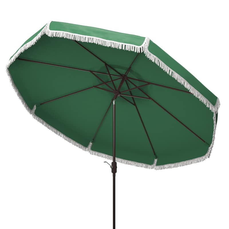 SAFAVIEH Ronette Fringe 9 Ft Crank Outdoor Umbrella - Hunter Green