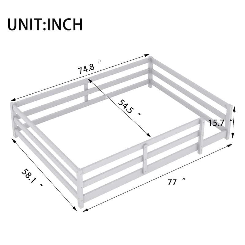 Full Size Floor Bed, Montessori Floor Bed with Fence, Kids Montessori Bed Full Size, Wood Montessori Floor Bed