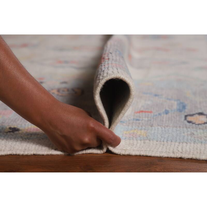 Hand Knotted Oriental 100% Wool Carpet Transitional Geometric Beige & Ivories Oushak Area Rug - 12' 4'' X 8' 11''