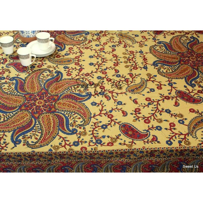 Cotton Block Print Paisley Floral Tablecloth Rectangle