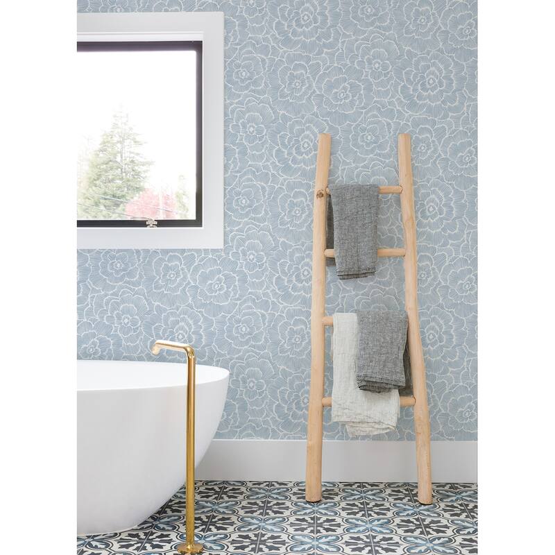 A-Street Prints Periwinkle Blue Textured Floral Wallpaper