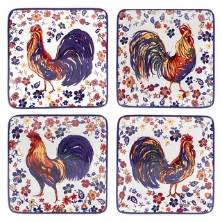 Certified International Morning Rooster Set of 4 Canape Plates - 6" x 6" x .75"