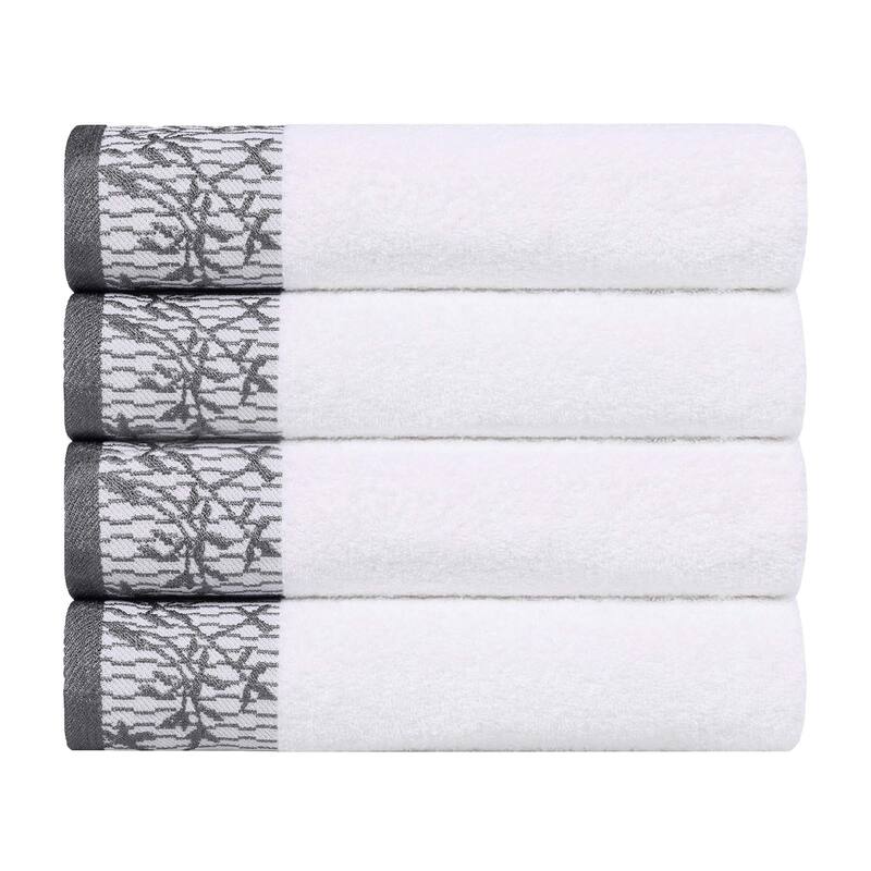 Superior Wisteria Cotton Floral Jacquard Border Bath Towel Set