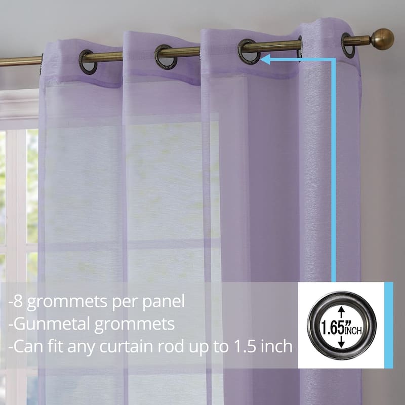 HLC.me 2 Piece Semi Sheer Voile Window Curtain Drapes Grommet Top Panels Bedroom, Living Room - Set of 2 panels