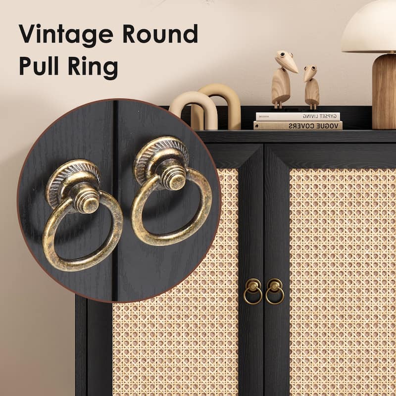 Sideboard Buffet Cabinet with Storage, Bar Liquor Cabinet with Rattan Decorated Doors, Credenza Console Tablefor Dining Room