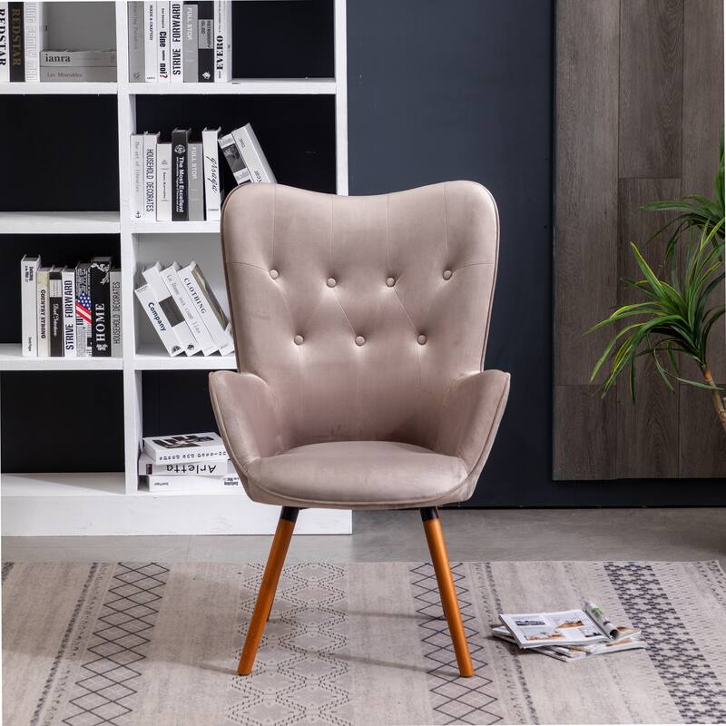 Chocolate Modern 30" Polyester Button Tufted Accent Chair with Solid Wood Frame for Living Room