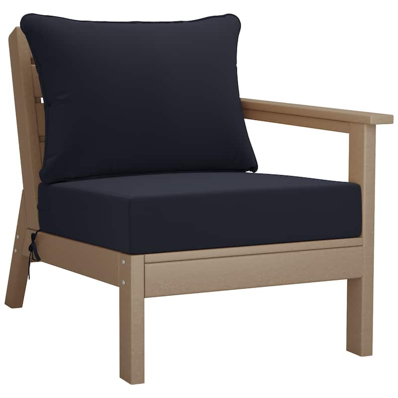 Birchwood All Weather HDPE Outdoor Patio Deep Seating Weathered Wood Sofa With Cushions (3-Piece)