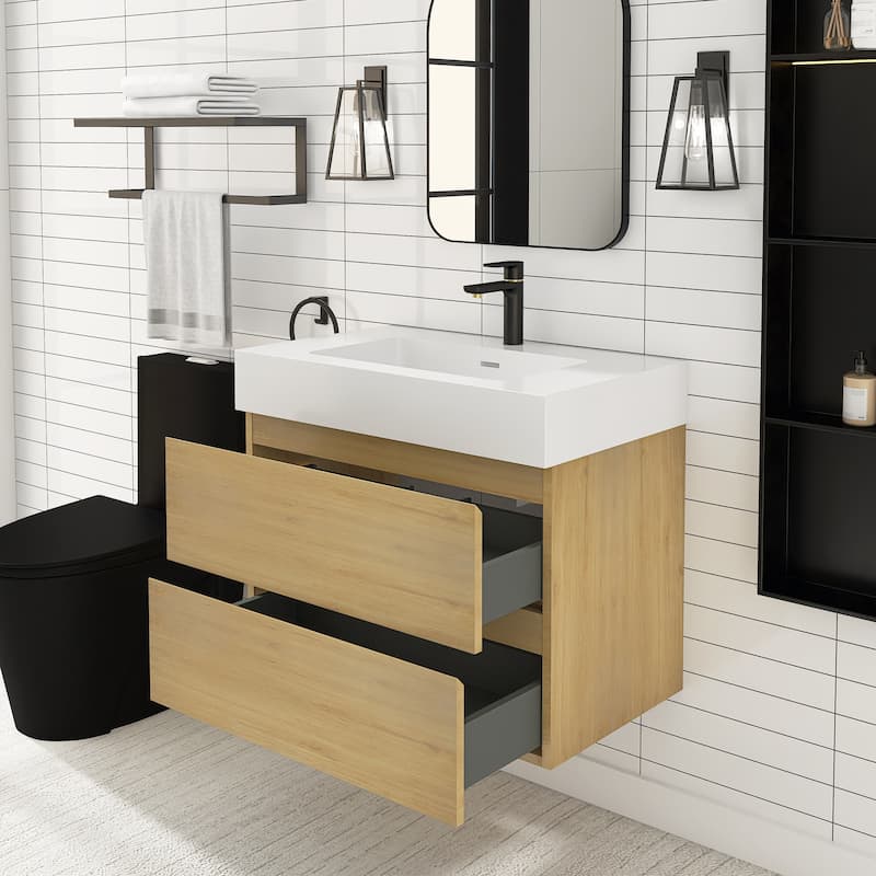 Floating Bathroom Vanity with Solid Surface Top