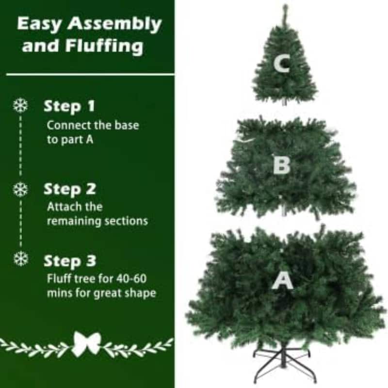 6.5FT Pre-Lit Premium Hinged Xmas Artificial Christmas Tree