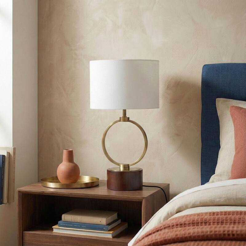 Colly Brass Ring Table Lamp with Wooden Base