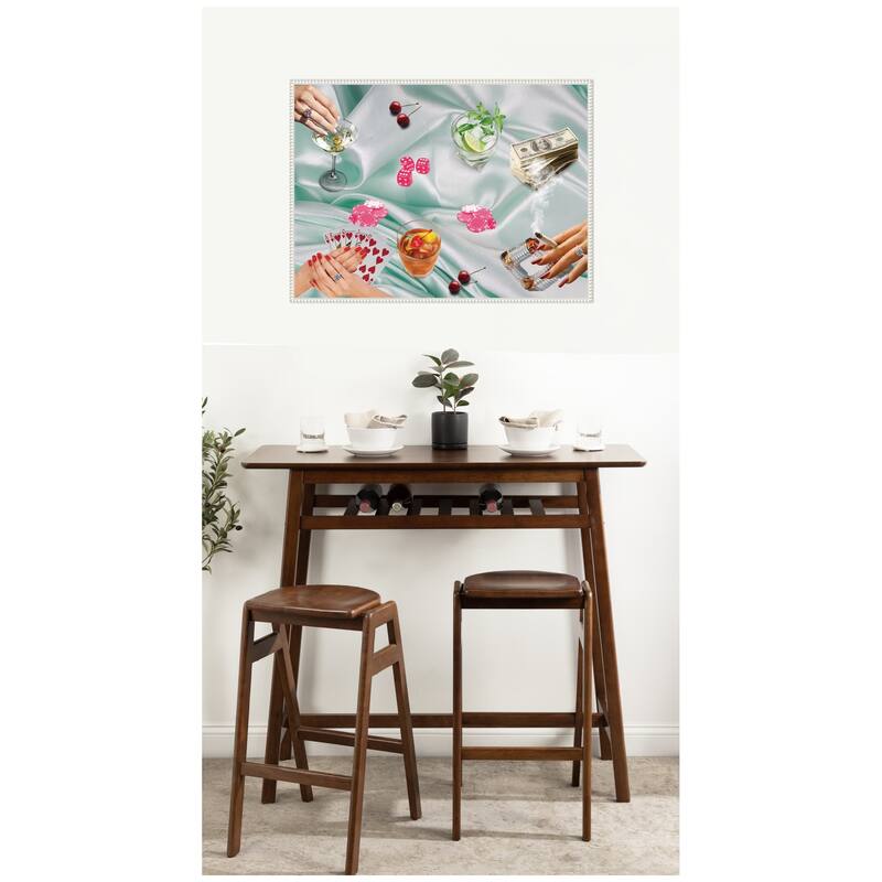 Kate and Laurel Poker Night Green by Honey Island Studio Framed Canvas Wall Art Print