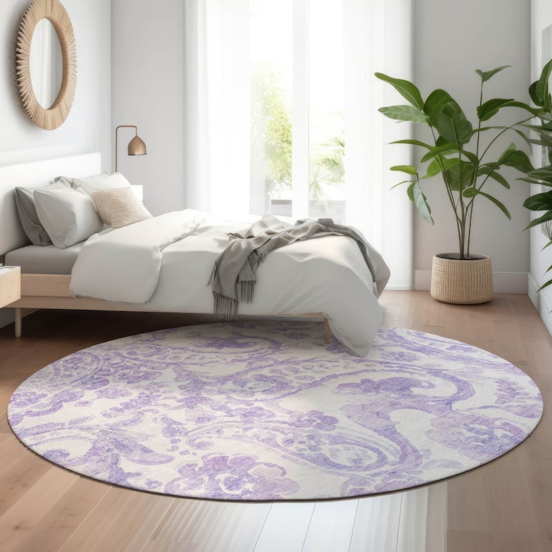 Premium Washable Super Soft Modern Paisley Mayfield Rug - Lavender - 8' x 8' - Round