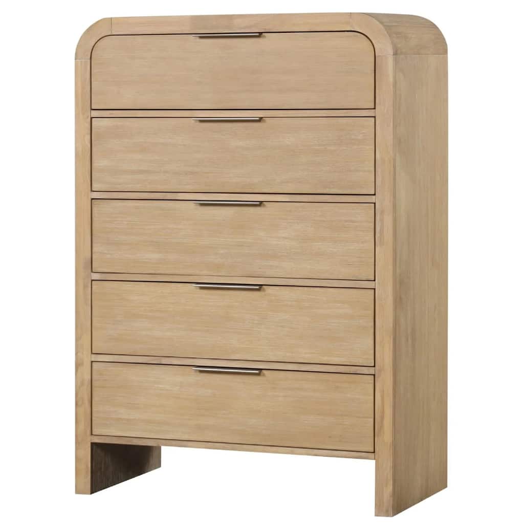 Rexa Tall Dresser Chest, 5 Drawer Finger Pulls, Natural Oak Brown