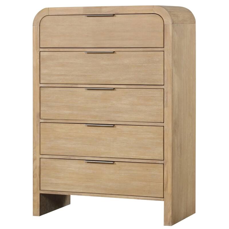 Rexa Tall Dresser Chest, 5 Drawer Finger Pulls, Natural Oak Brown