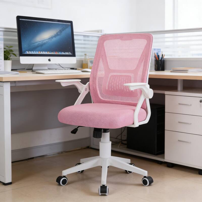 VECELO Translucent Mesh Office Chair with 360° Swivel Adjustable Height 90° Lifting Armrests for Home Office & Gaming Chair - Pink