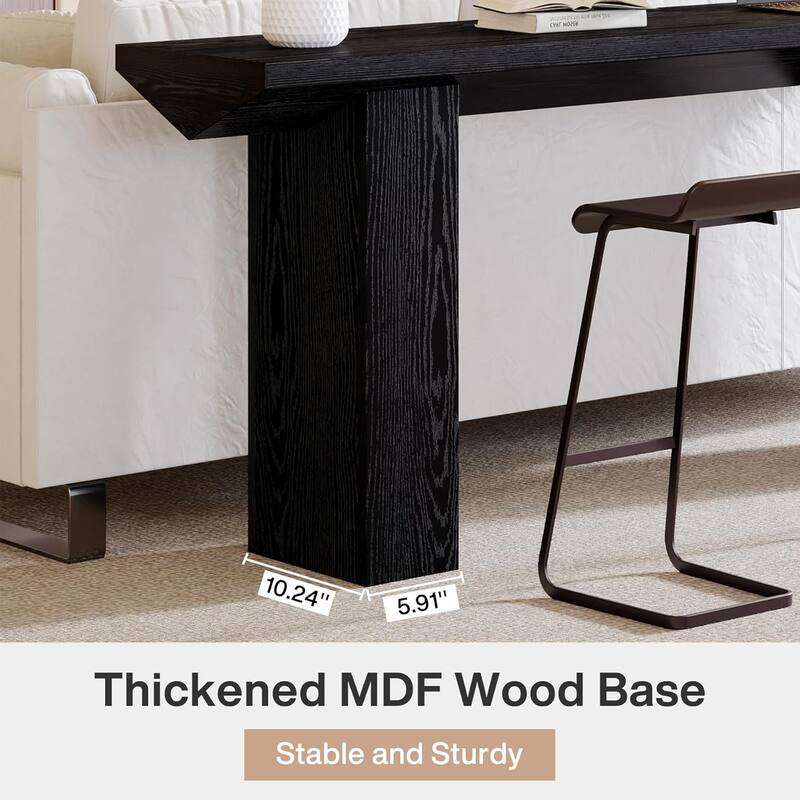 63" Black Wood Industrial Farmhouse Console Table, Extra Long Entryway Sofa Table for Hallway or Living Room