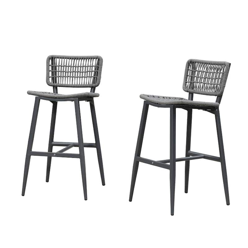 PURPLE LEAF Bar Stools Set of 2 Patio Wicker Bar Height Metal Chairs Boho High Barstools with Back for Garden Outdoor