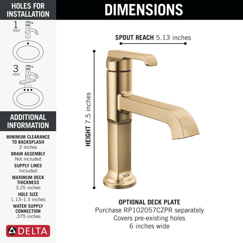 Delta 589-LPU-DST Tetra 1.2 GPM Single Hole Bathroom Faucet Less Drain