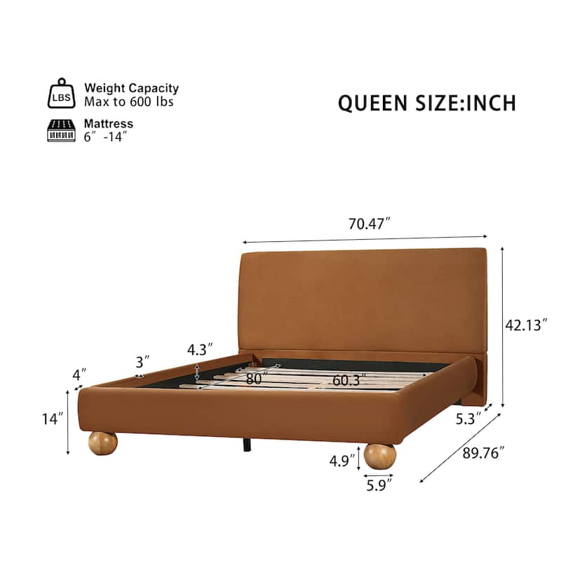 Christopher Knight Home - Modern Boucle Upholstered Platform Bed with Thick Headboard and Solid Wood Legs