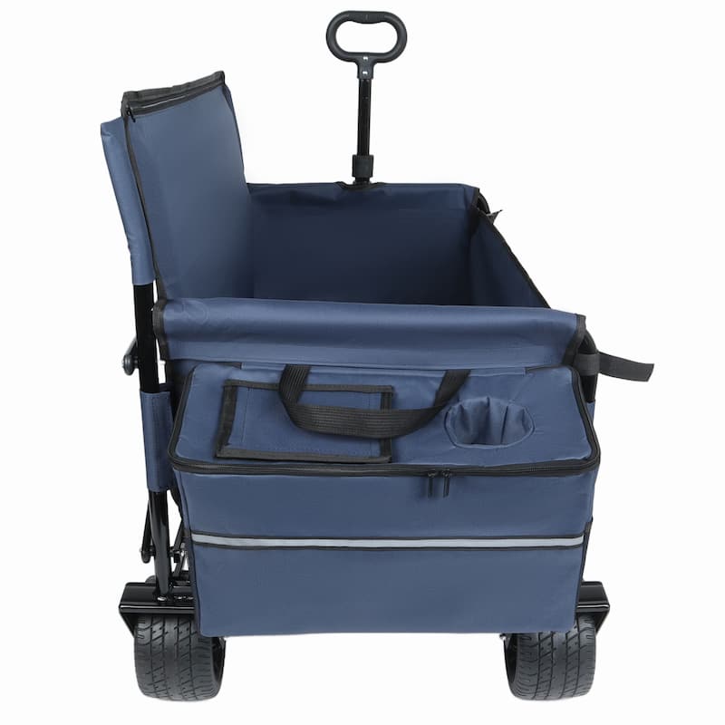 3-in-1 Folding Wagon Cart with Bench Seat & Storage, patent protection- Includes 1 ice pack, 500lbs Heavy-Duty