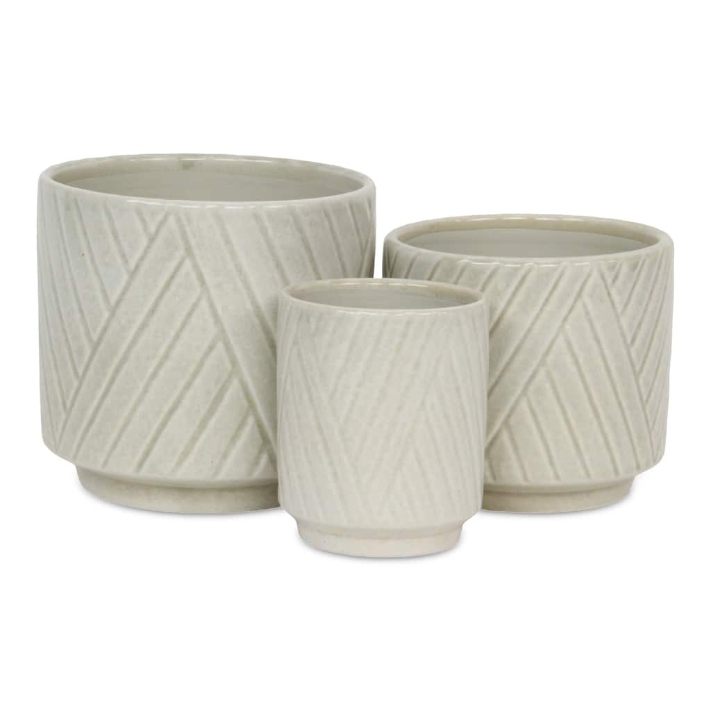 Parlora Crossed Diagonal Pattern Ceramic Pot - White