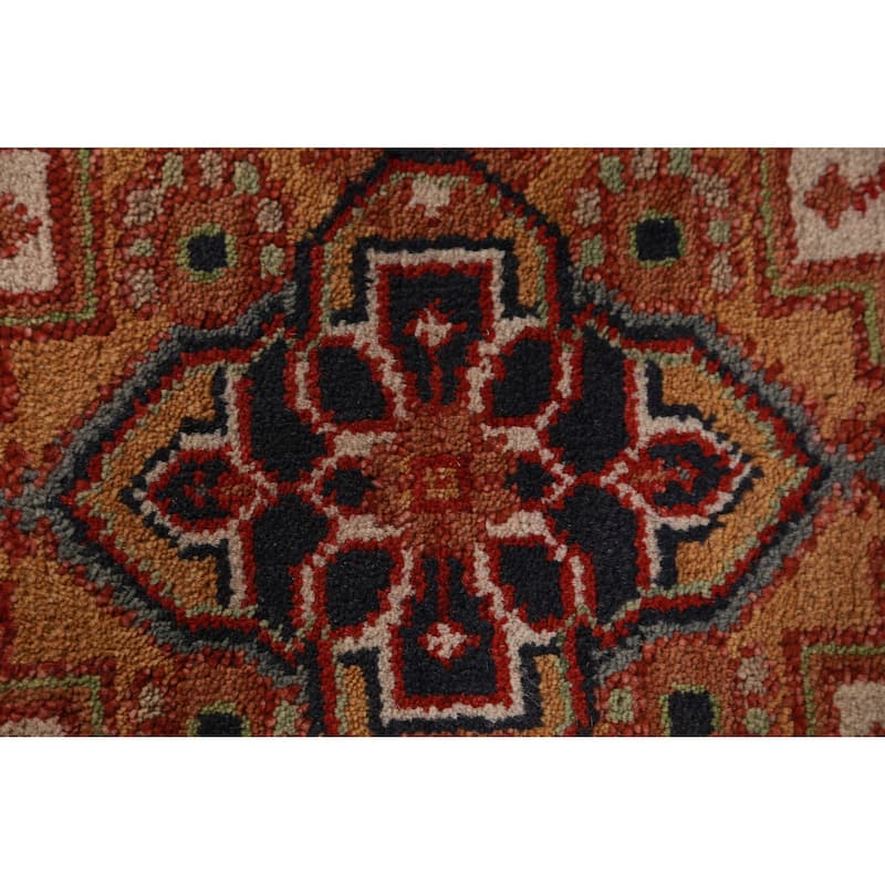 Hand Knotted Oriental 100% Wool Carpet Traditional Geometric Beige & Ivories Heriz (serapi) Runner Rug - 8' 0'' X 2' 5''