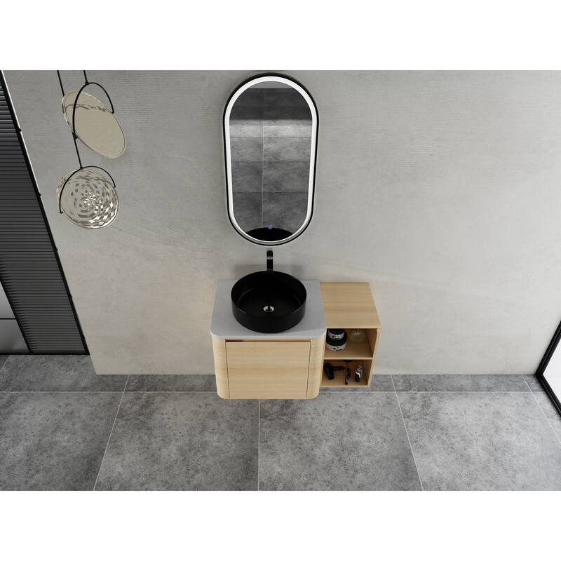 24" Wall Mounted Floating Cabinet /Side Cabinet Combo, Rectangular Vanity, Small Bathroom Sink With Single Faucet Hole