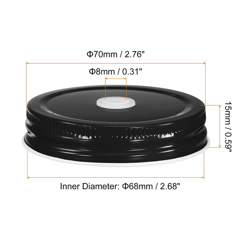 24Pcs 70mm Tinplate Mason Jar Lids Regular Mouth with Straw Hole, Black - Black